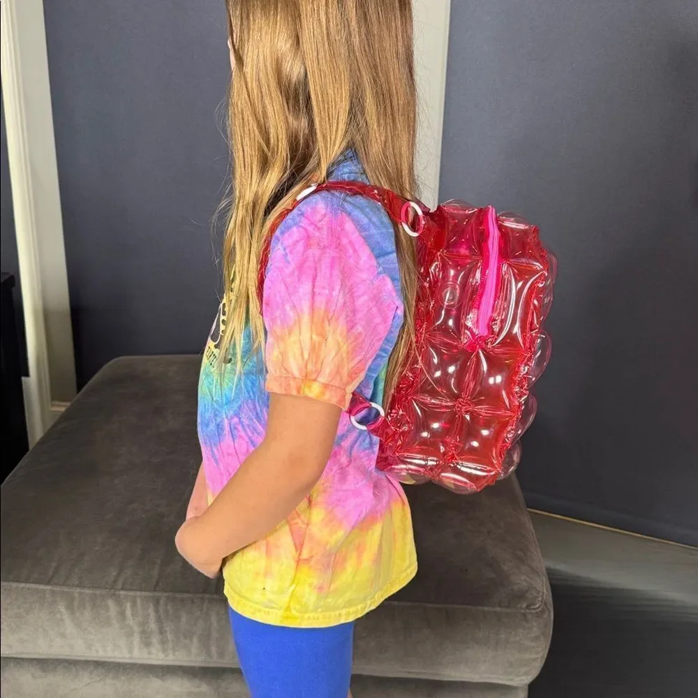 Red Inflatable Bubble Backpack Zipper Closure One Size NEW